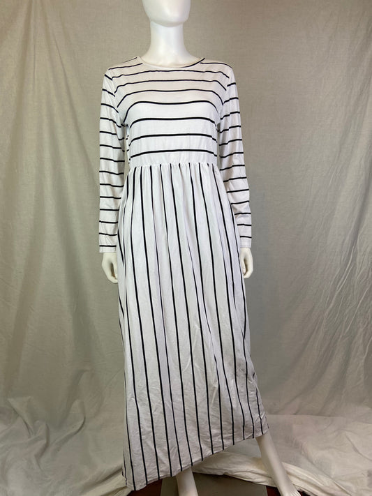 Hount White Black Striped Maxi Tee Dress ABBY ESSIE STUDIOS