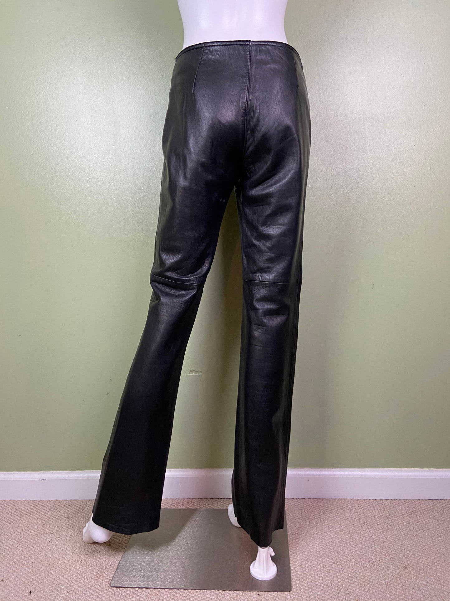 Black Leather Boot Cut Biker Pants