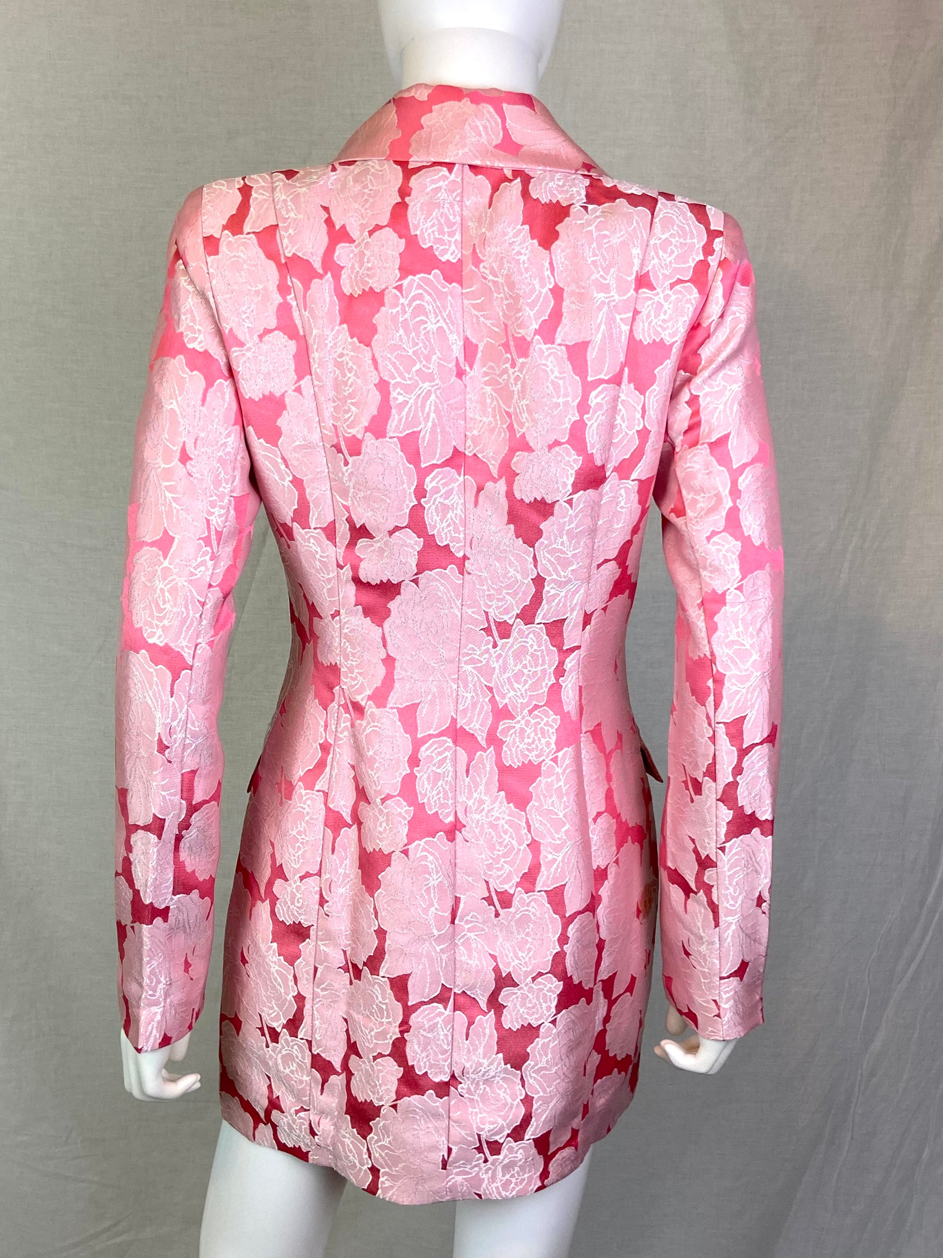 Pink Satin Floral Dress Coat Small ABBY ESSIE STUDIOS