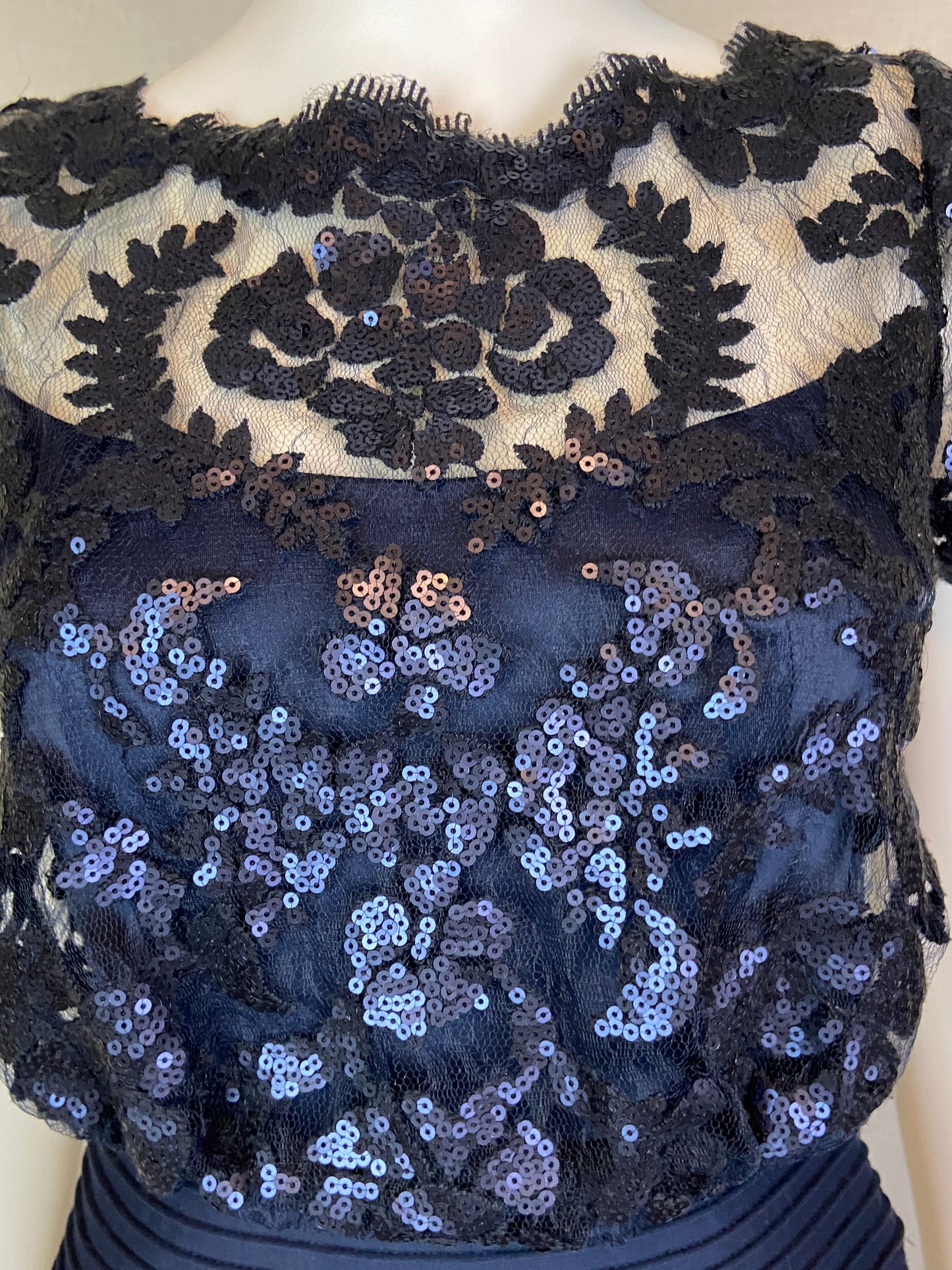 TADASHI SHOJI Navy Blue Sequin Lace Cocktail Dress 4