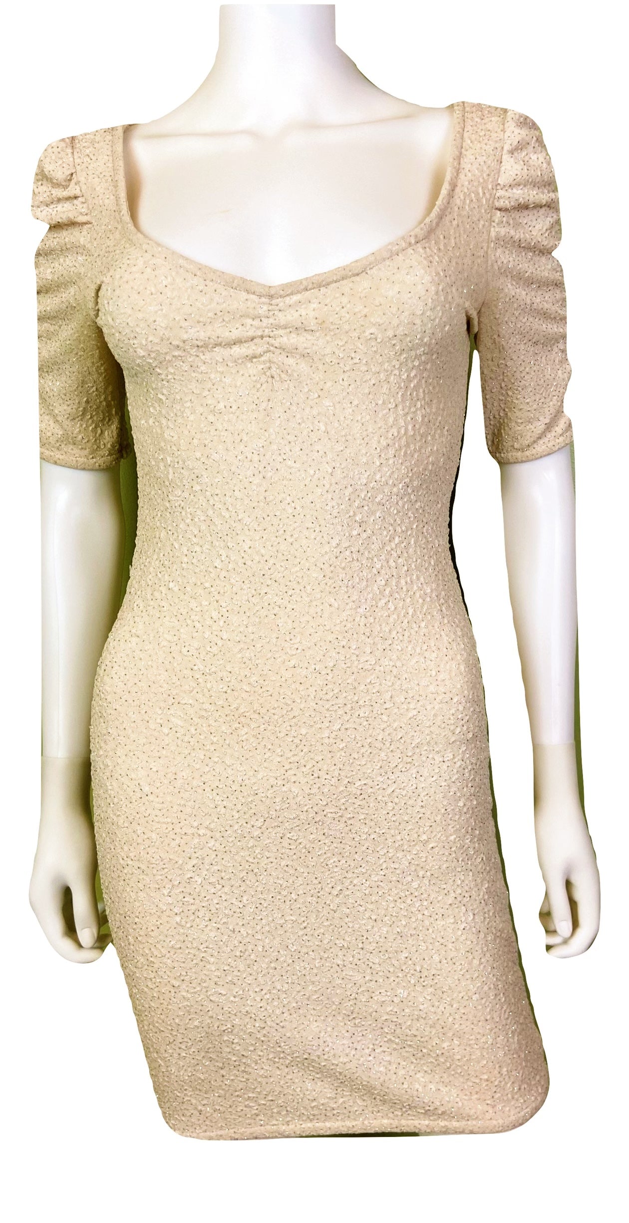 Glittery Beige Textured Stretch Cocktail Dress