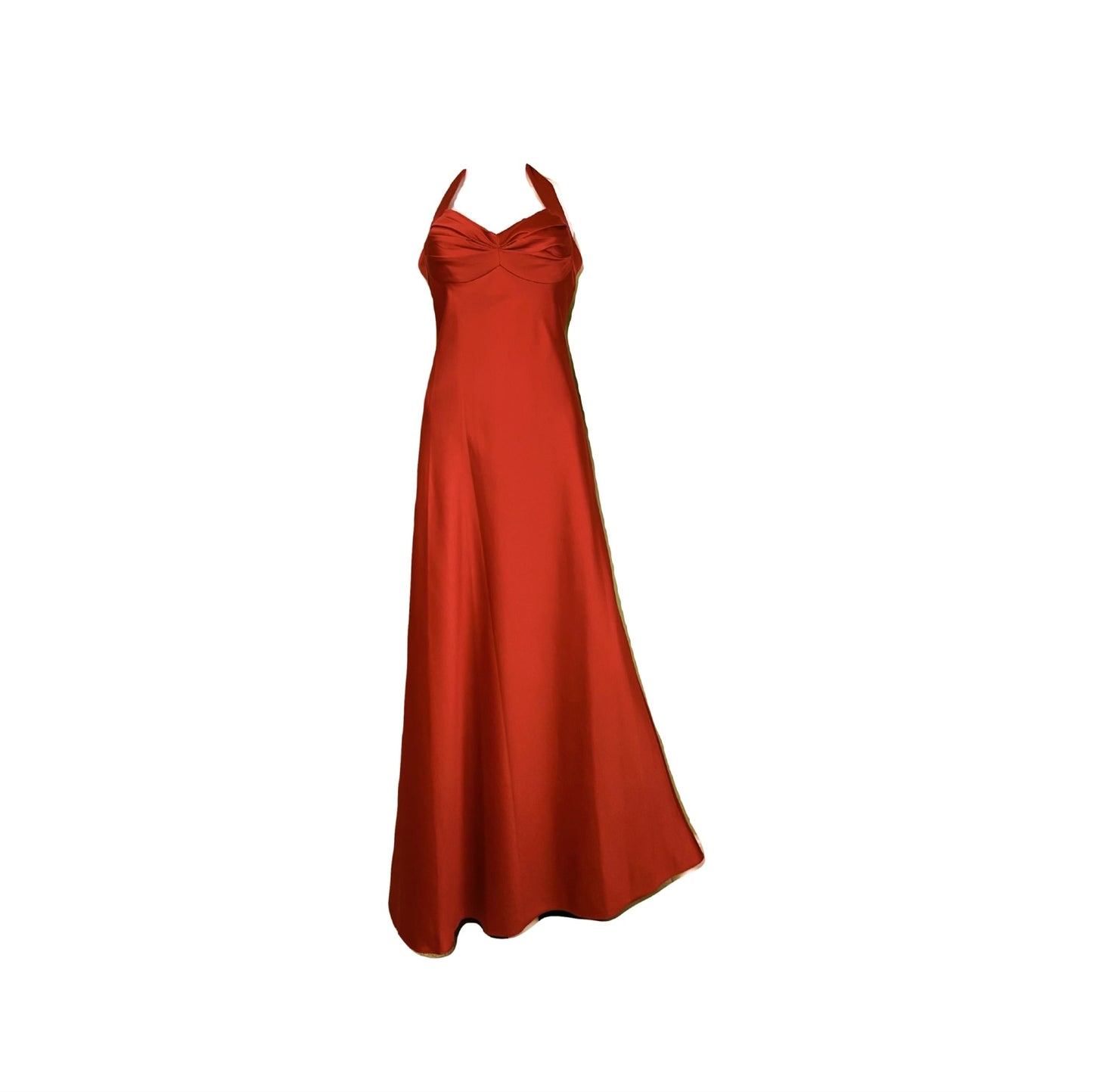 Calvin Klein Red Satin Halter Tuxedo Gown ABBY ESSIE Designer & Vintage