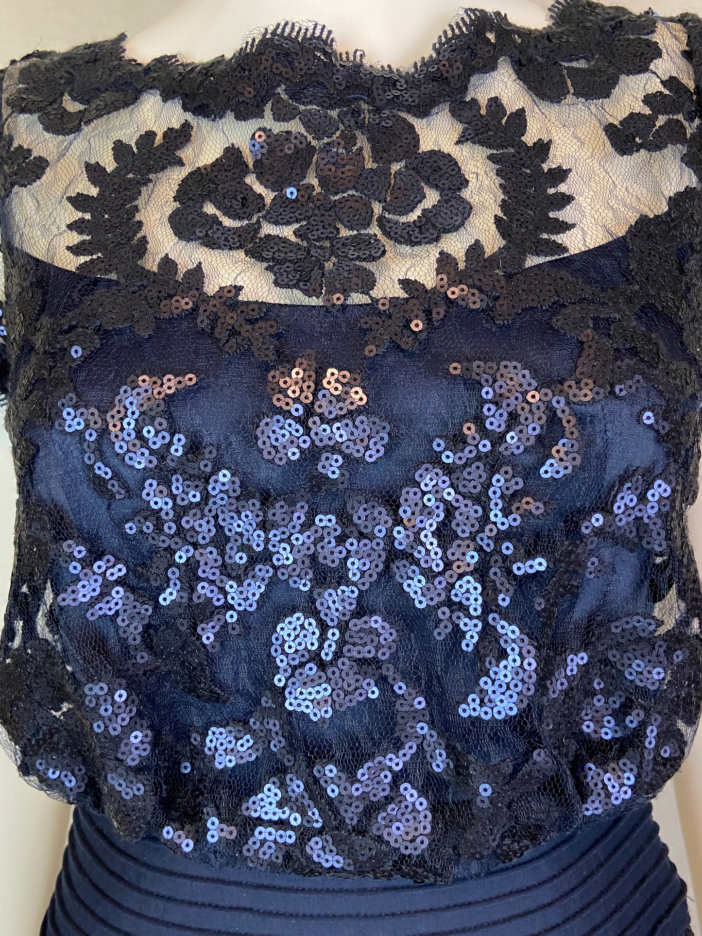 TADASHI SHOJI Navy Blue Sequin Lace Cocktail Dress 4