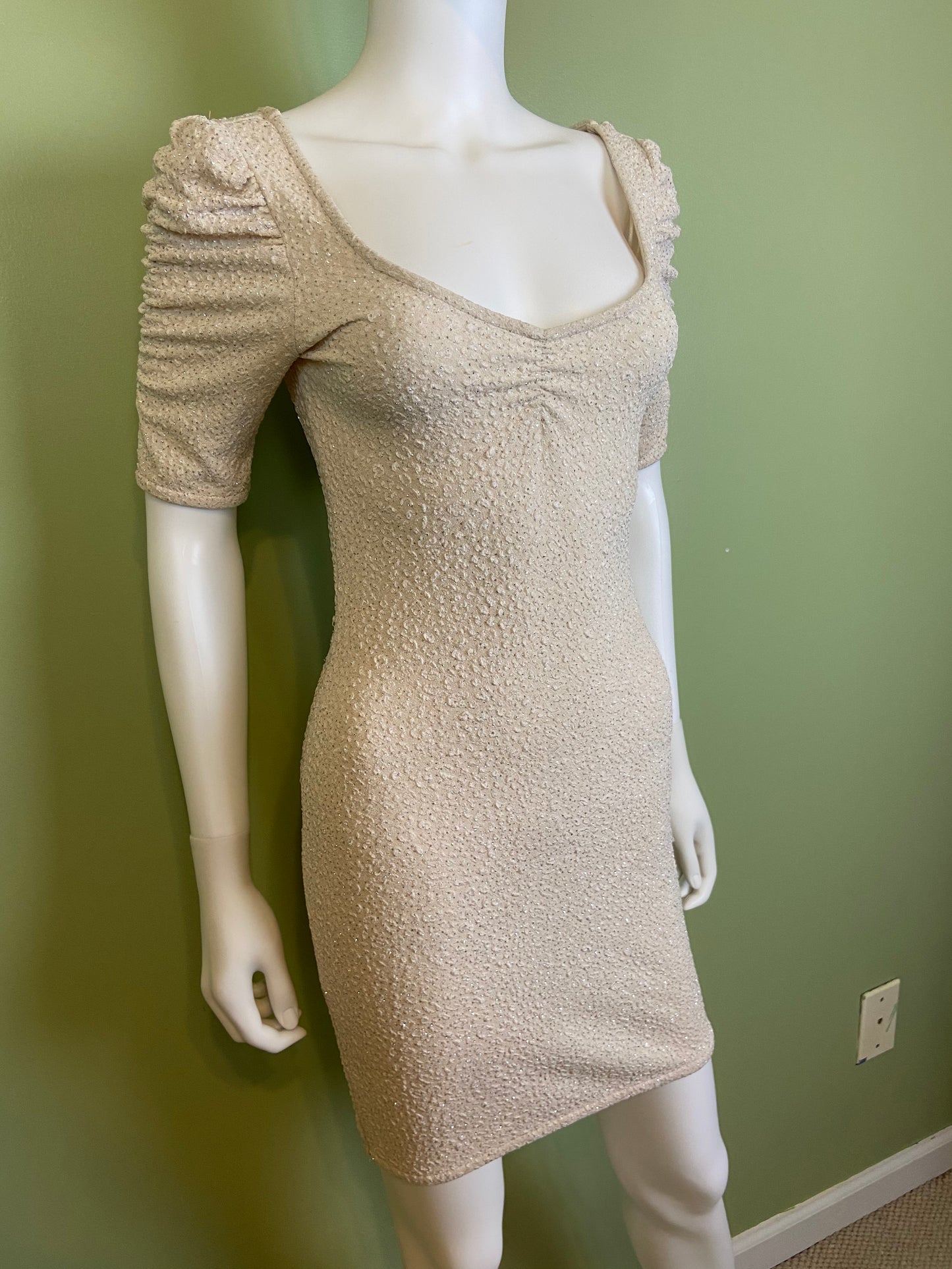 Glittery Beige Textured Stretch Cocktail Dress Abby Essie