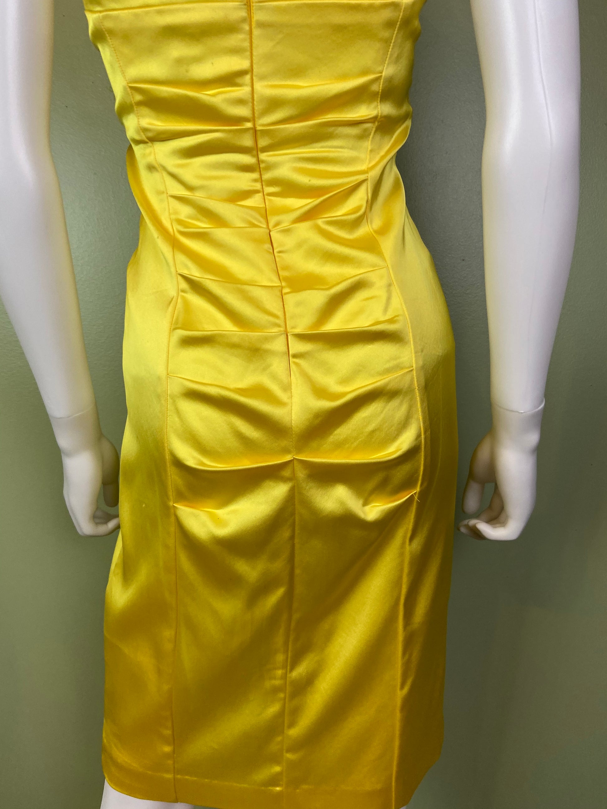 Cache Yellow Stretch Satin Ruche Corset Dress Abby Essie