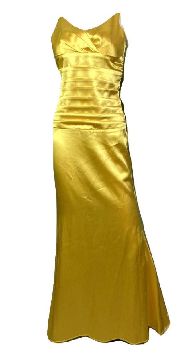 Golden Yellow Satin Pleated Tuxedo Gown Abby Essie