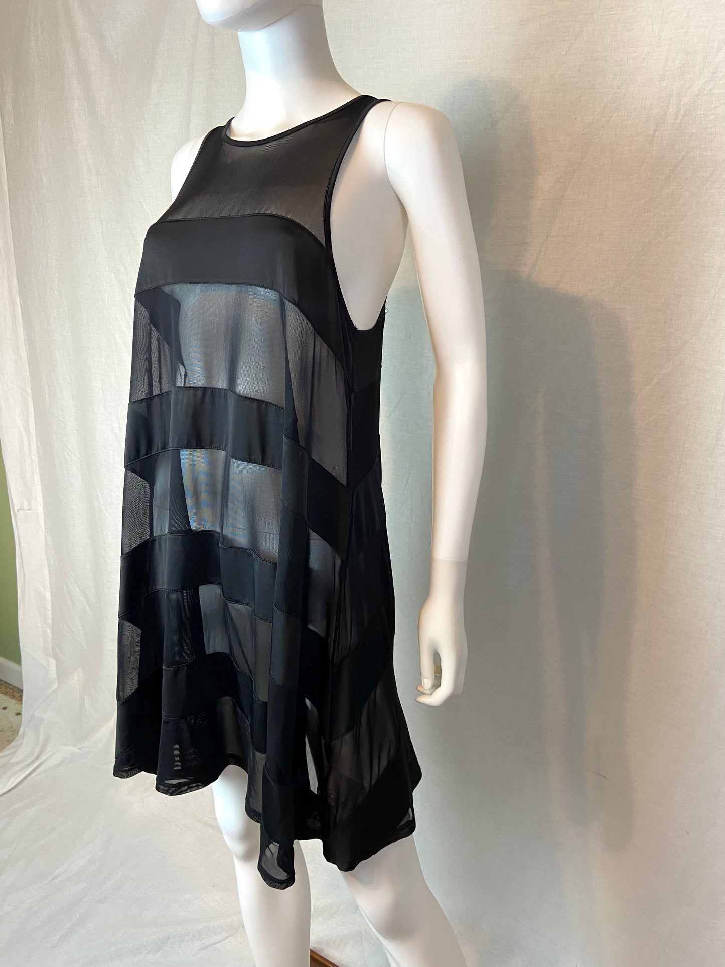 Black Sheer Striped Tank Tent Dress Coverup Lg ABBY ESSIE STUDIOS