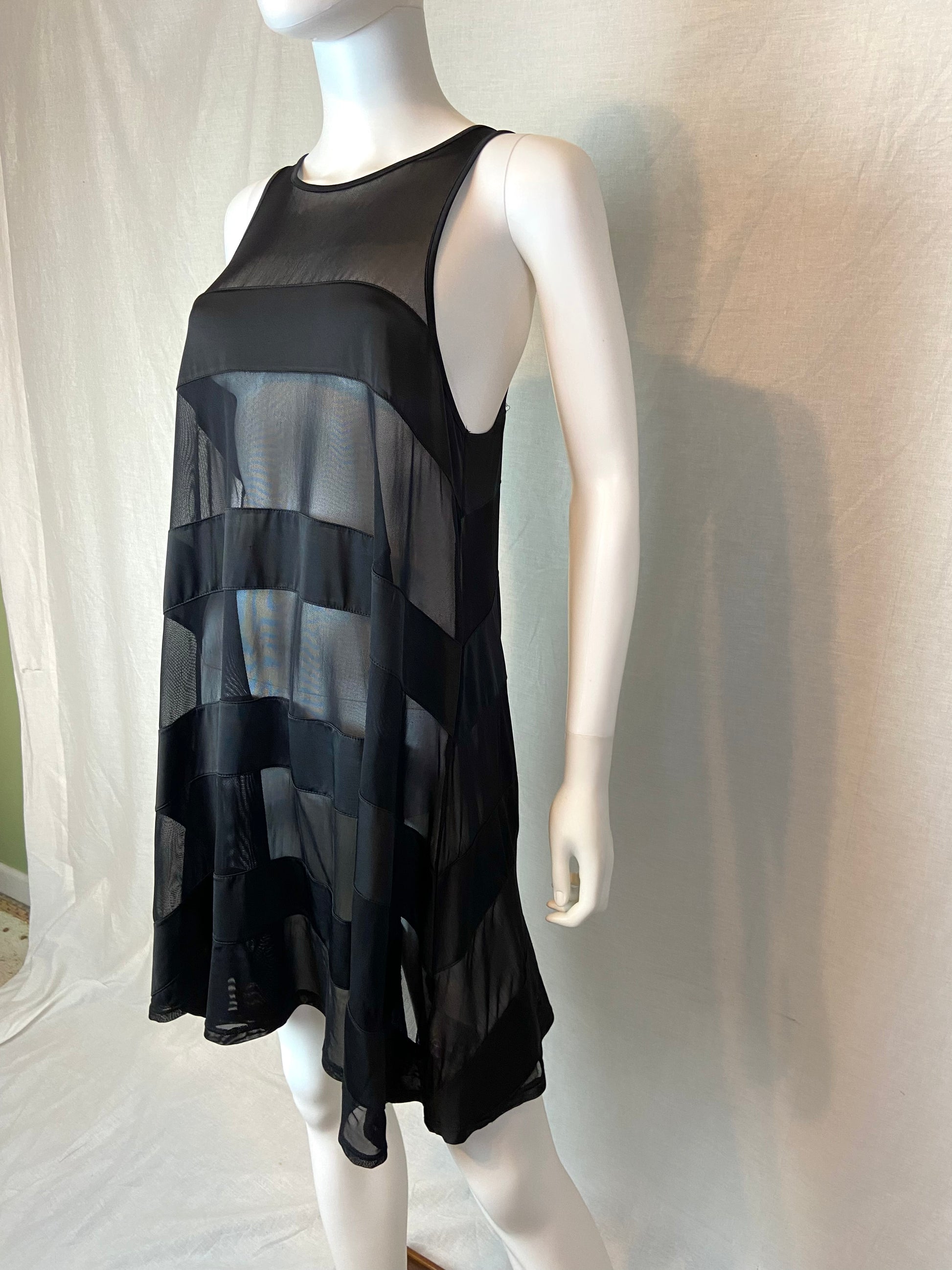 Black Sheer Striped Tank Tent Dress Coverup Lg ABBY ESSIE STUDIOS