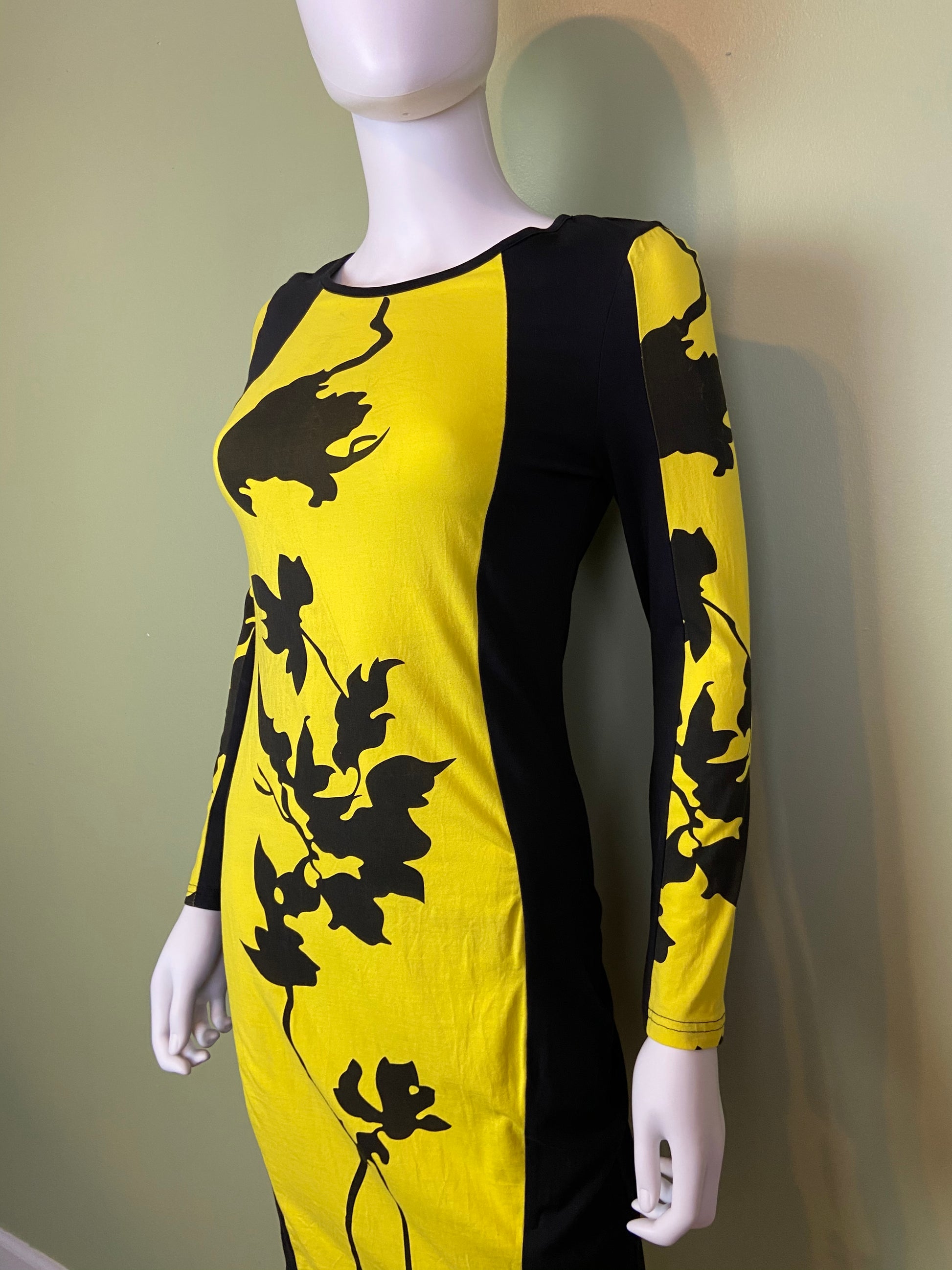 Black Yellow Graphic Print Cotton Stretch Dress Abby Essie