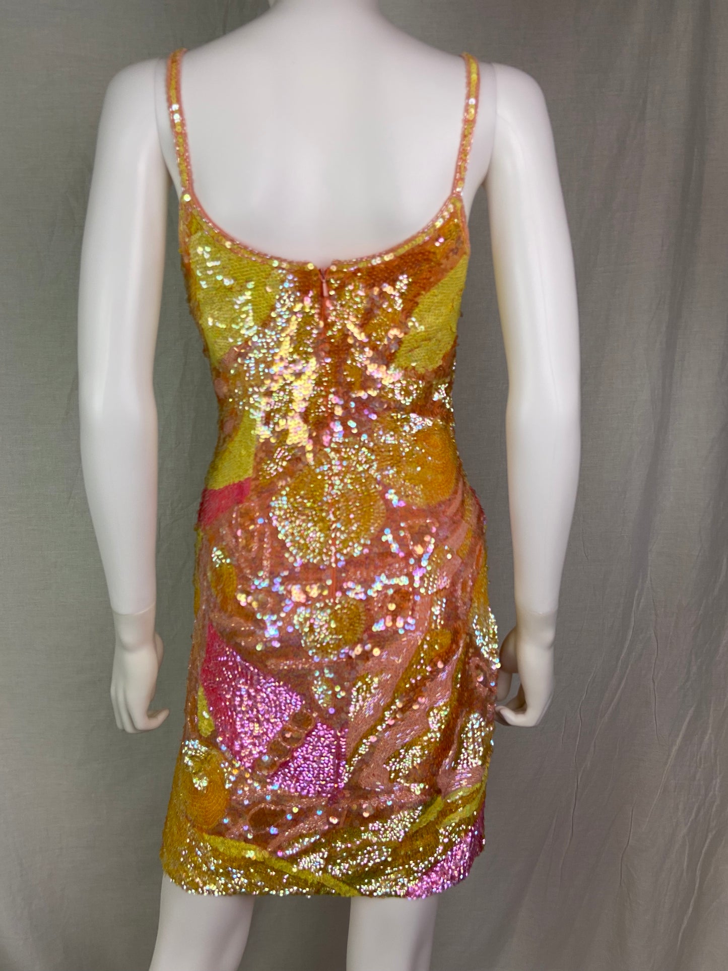 Vintage Niteline Pink Pastel Sequin Silk Cocktail Dress