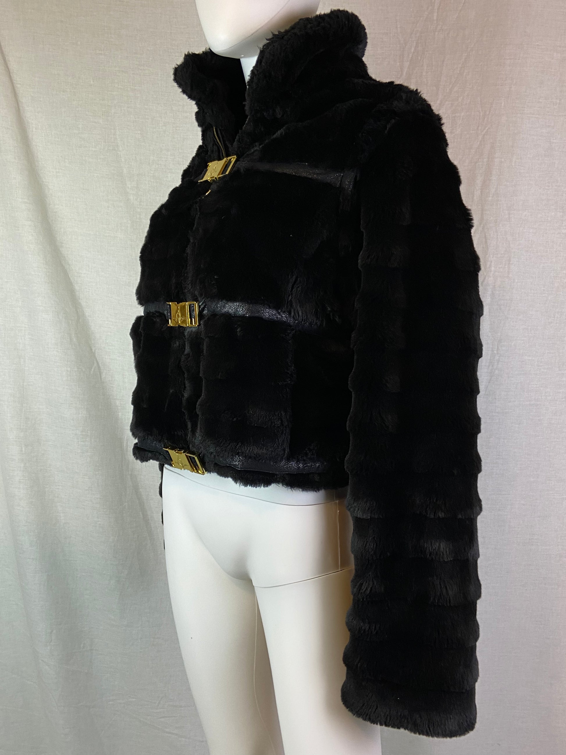 Baby Phat Black Faux Fur Gold Coat ABBY ESSIE STUDIOS