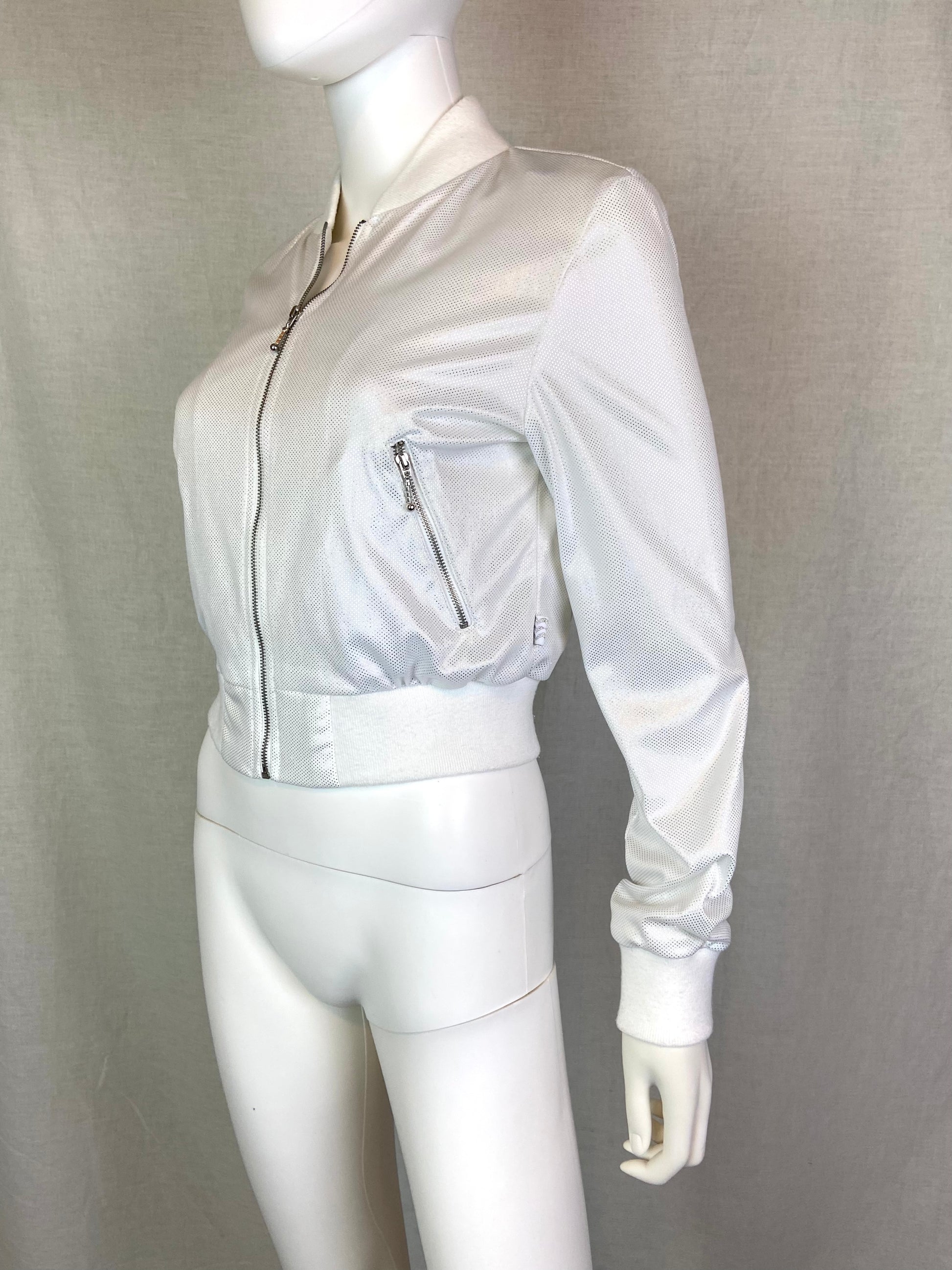 Glitter White Silver Satin Jacket JR ABBY ESSIE STUDIOS