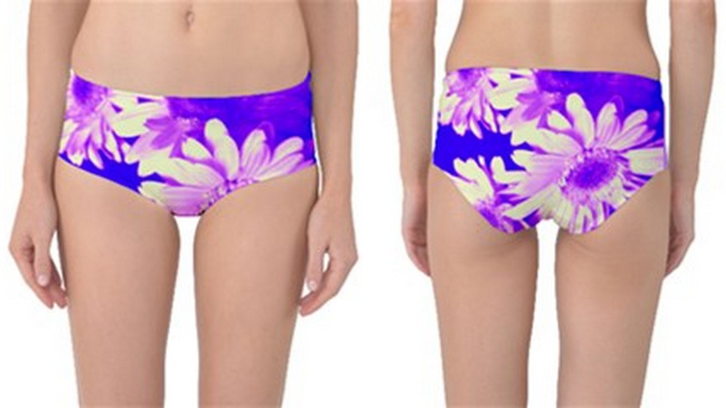 Suga Lane Floral Delights Blue Purple Violet White Mid Waist Bikini Bottoms