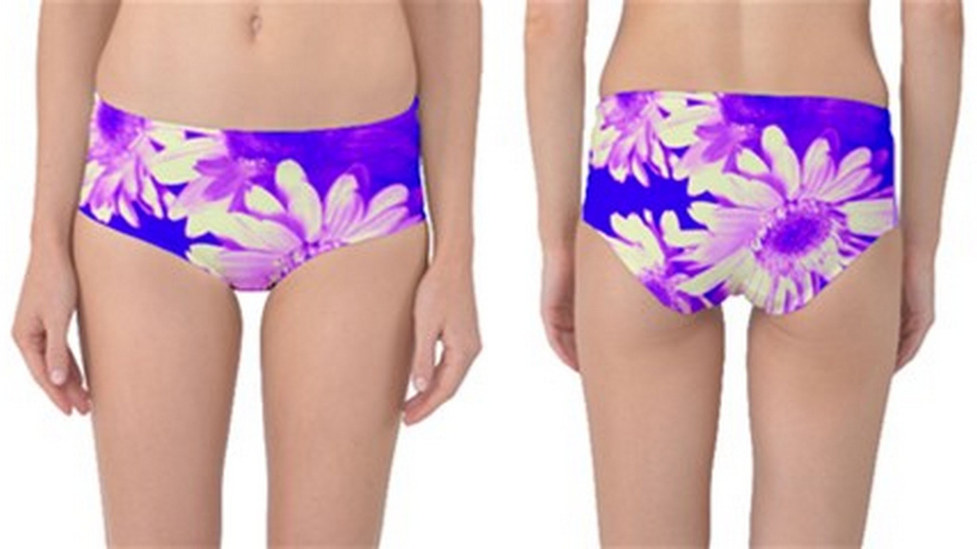 Suga Lane Floral Delights Blue Purple Violet White Mid Waist Bikini Bottoms ABBY ESSIE