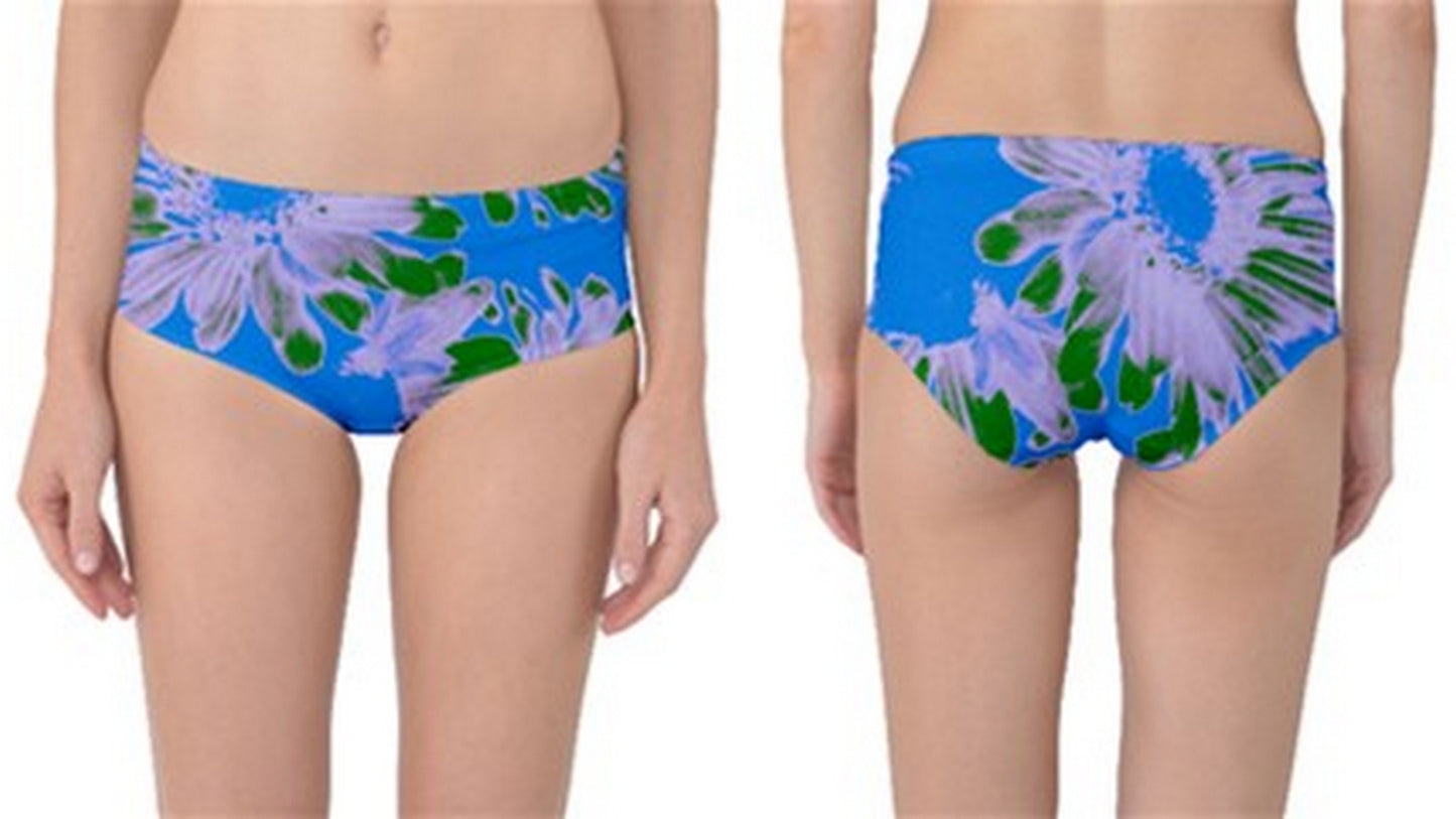 Suga Lane Floral Delights Retro Vintage Blue Green Mid Waist Bikini Bottoms
