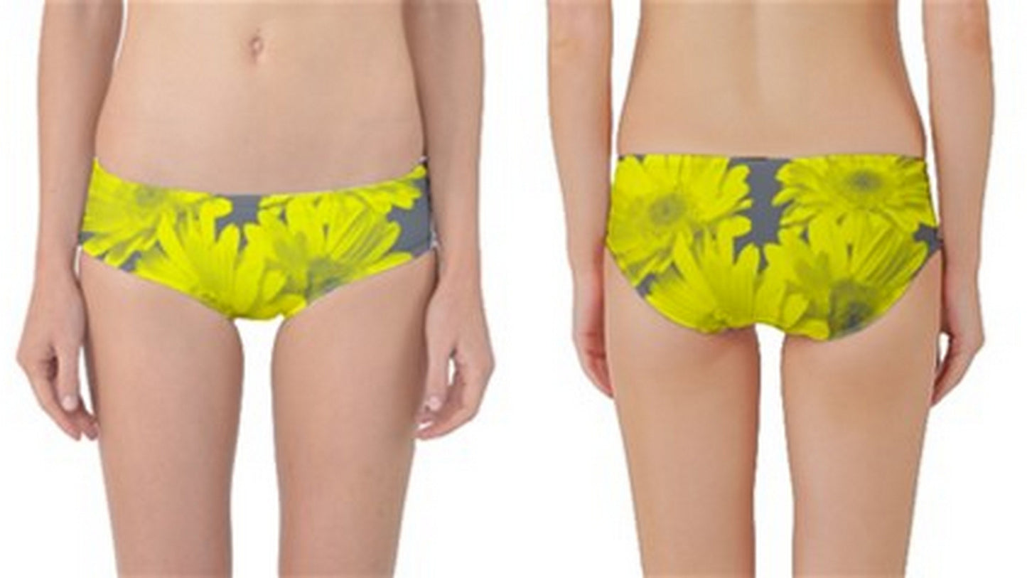 Suga Lane Floral Delights Yellow Gray Classic Bikini Bottoms ABBY ESSIE