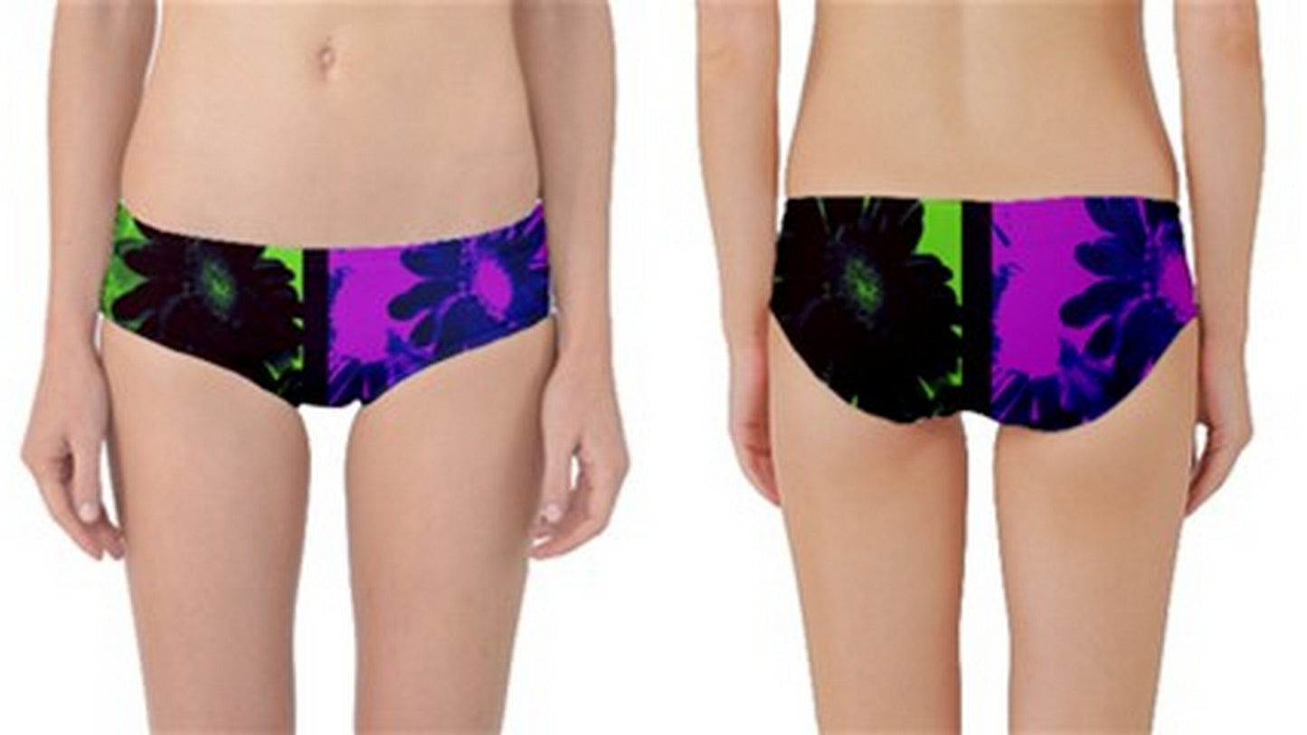 Suga Lane Floral Deviant Black Purple Classic Bikini Swim Bottoms