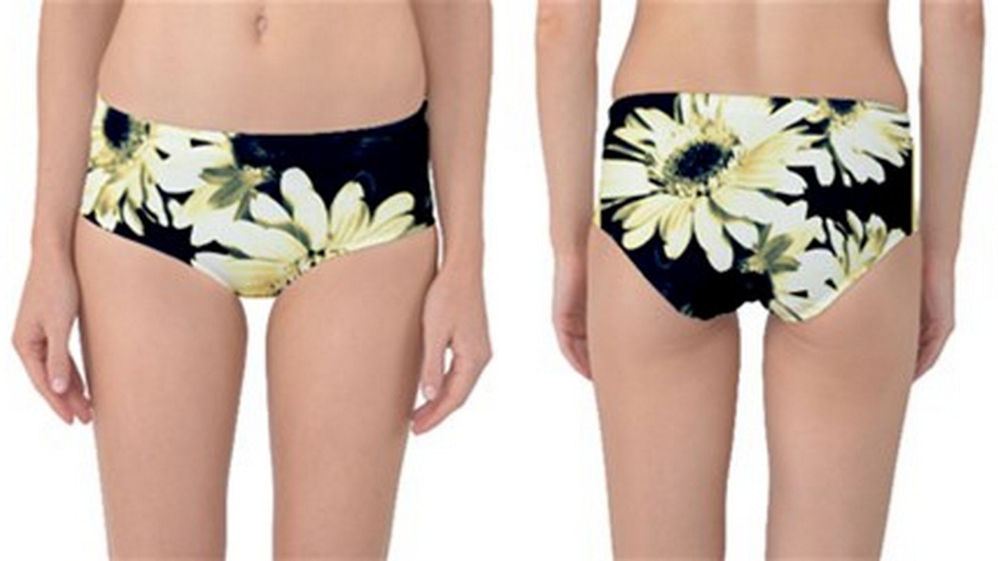 Suga Lane Floral Deviant Black Tan Mid Waist Bikini Swim Bottoms