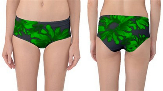 Suga Lane Floral Deviant Green Gray Black Mid  Waist Bikini Swim Bottoms ABBY ESSIE