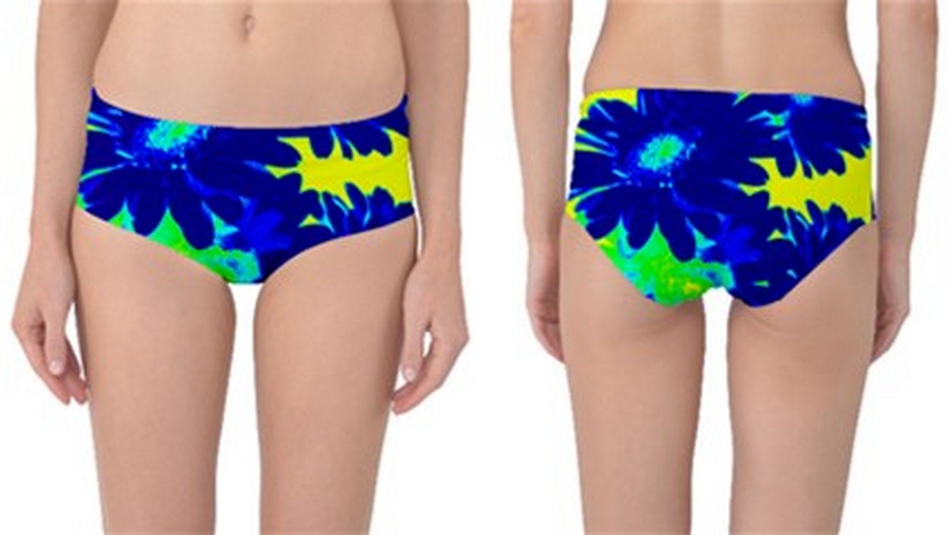 Suga Lane Floral Deviant Yellow Blue Lime Mid Waist Bikini Swim Bottoms ABBY ESSIE