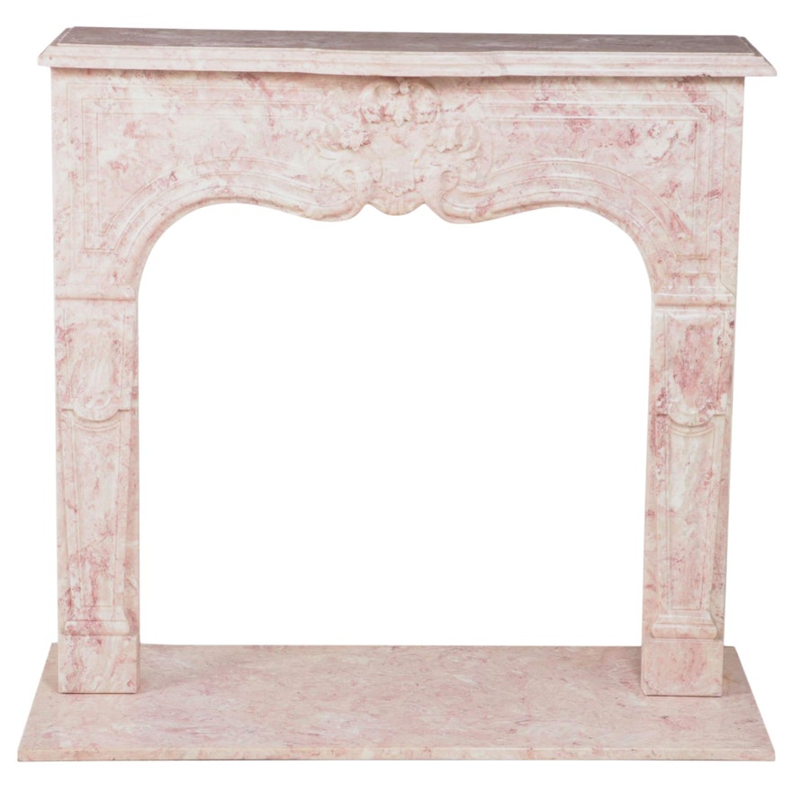 French Louis XV Pink Faux Marble Fireplace Mantel