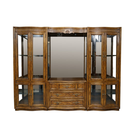 Illuminated Neoclassical Wall Unit Storage Cabinet by Drexel-Heritage