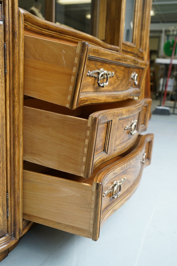 Illuminated Neoclassical Wall Unit Storage Cabinet by Drexel-Heritage