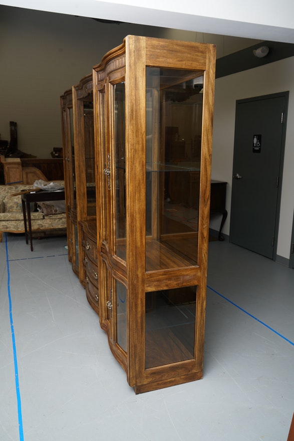 Illuminated Neoclassical Wall Unit Storage Cabinet by Drexel-Heritage