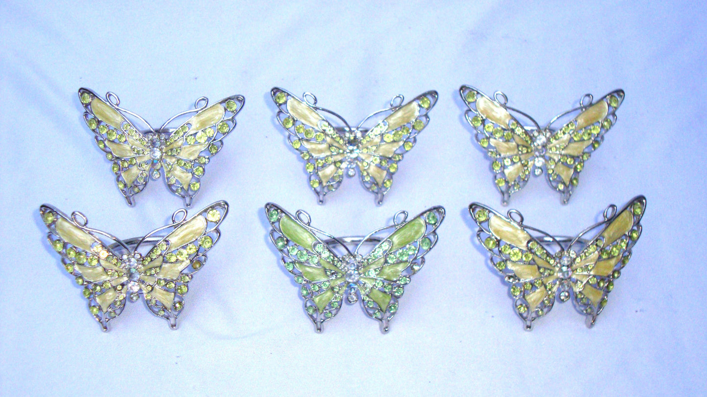 Silver Rhinestone Pearlized Iridescent Butterfly Napkin Rings - Set of 5