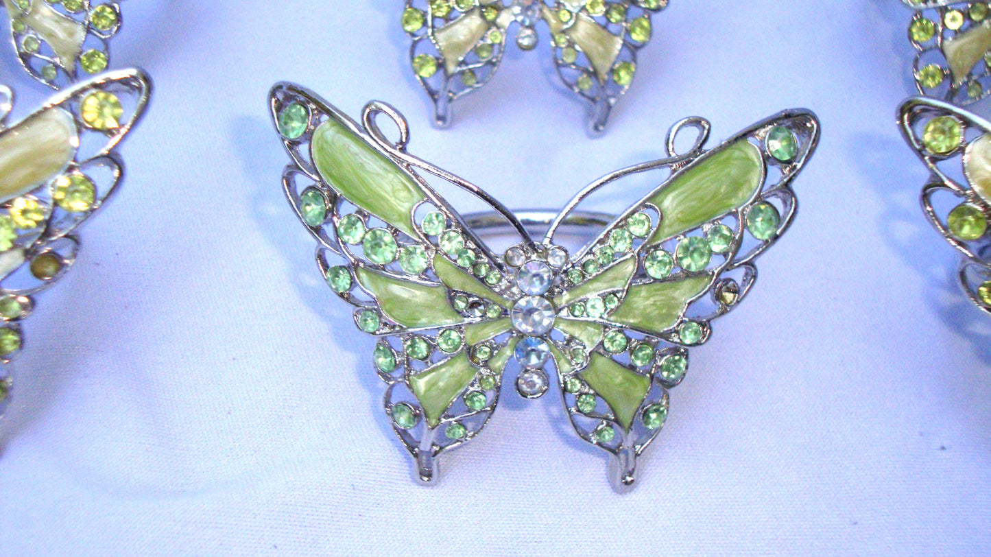 Silver Rhinestone Pearlized Iridescent Butterfly Napkin Rings - Set of 5