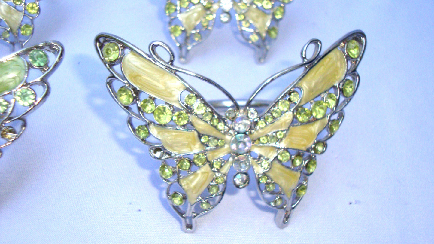 Silver Rhinestone Pearlized Iridescent Butterfly Napkin Rings - Set of 5