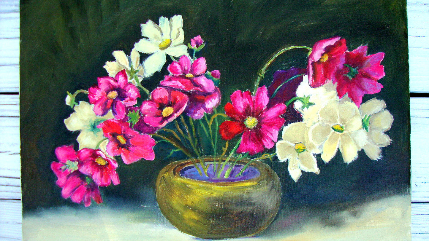 [sold] ARTIST LOUISE JOHNSON Collection ORIGINAL PAINTING FLORAL STILL LIFE / PIECE A
