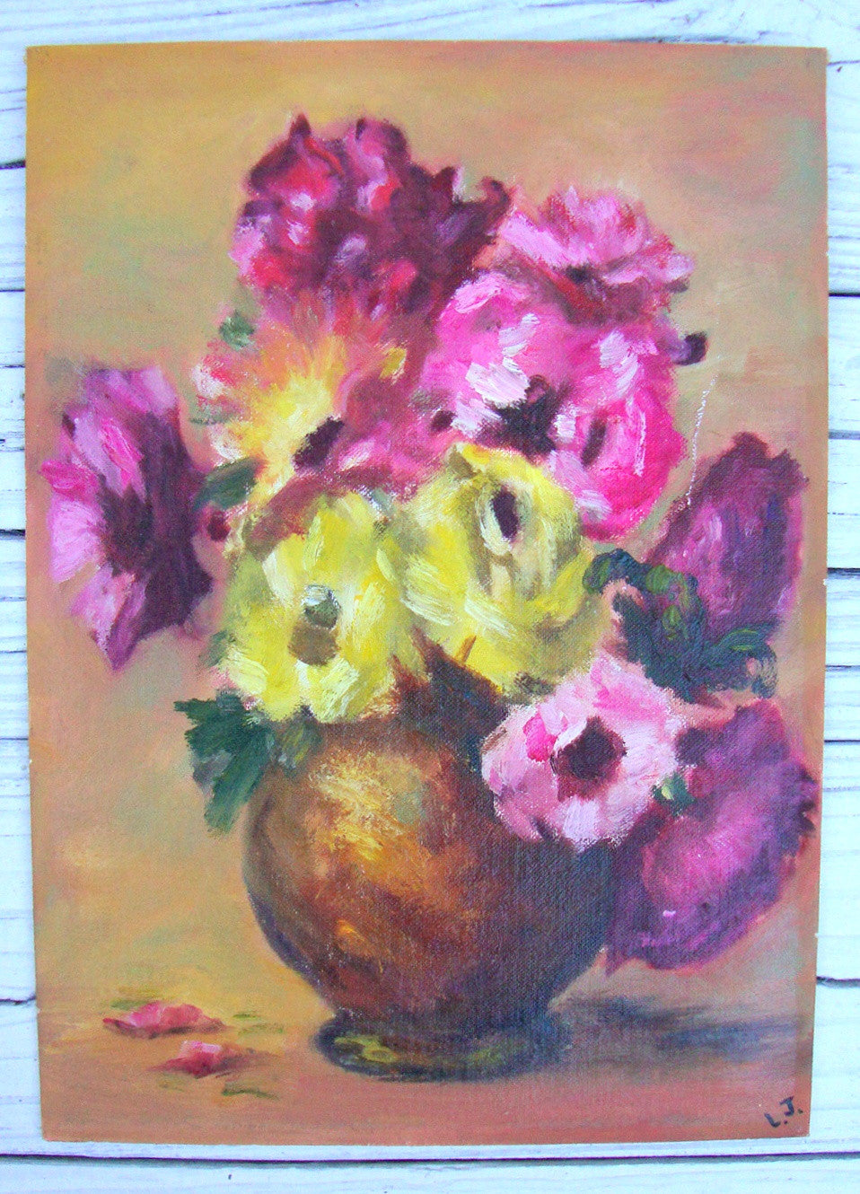 [SOLD] ARTIST LOUISE JOHNSON COLLECTION ORIGINAL PAINTING FLORAL STILL LIFE /PIECE [B]