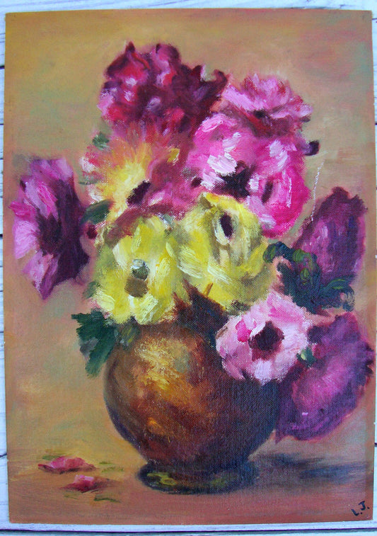 [SOLD] ARTIST LOUISE JOHNSON COLLECTION ORIGINAL PAINTING FLORAL STILL LIFE /PIECE [B]