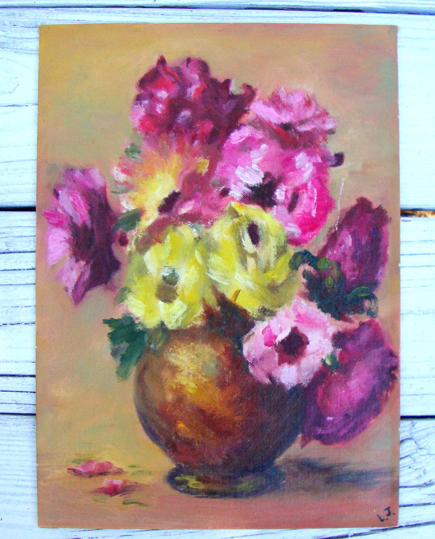[SOLD] ARTIST LOUISE JOHNSON COLLECTION ORIGINAL PAINTING FLORAL STILL LIFE /PIECE [B]