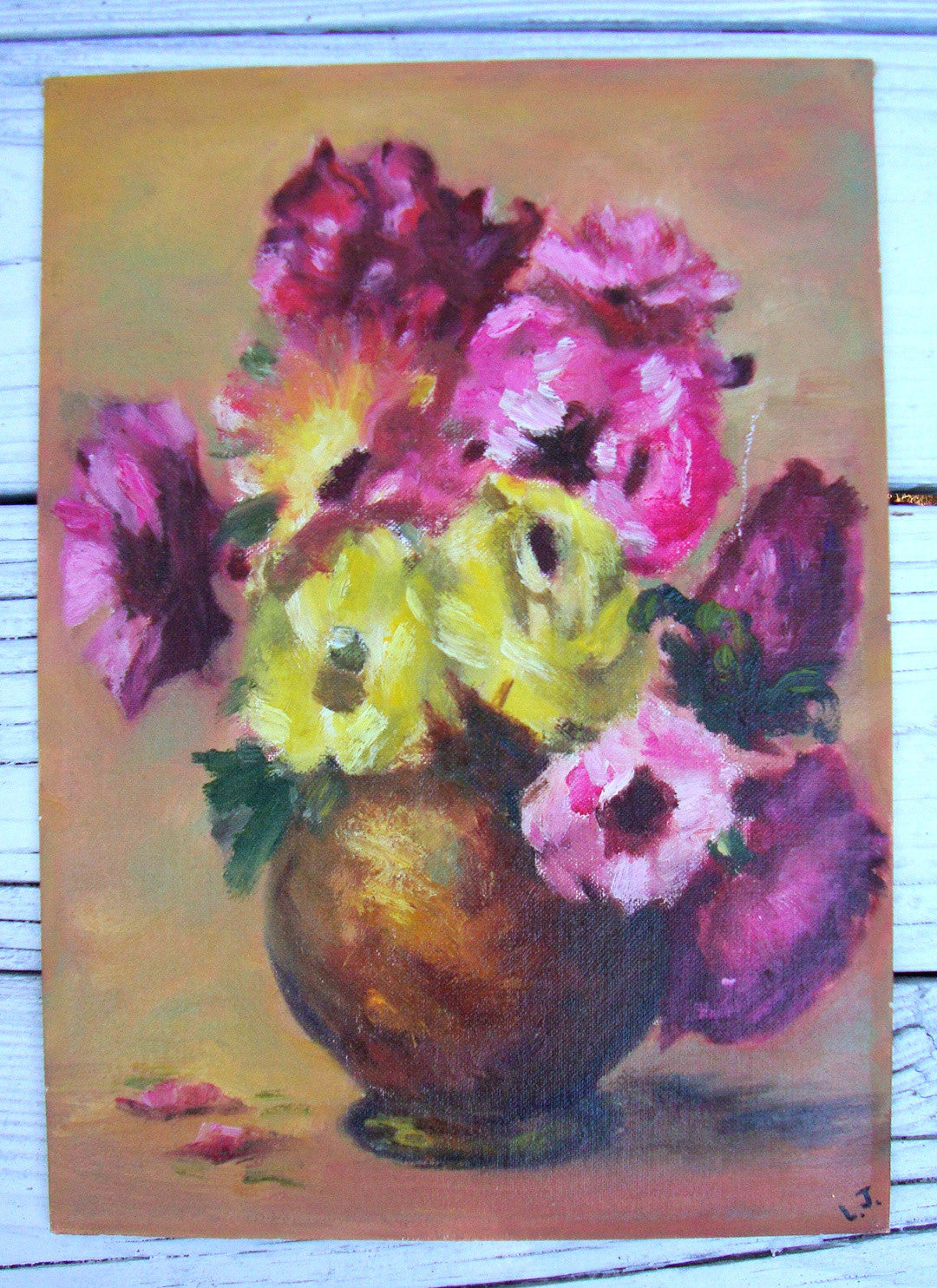 [SOLD] ARTIST LOUISE JOHNSON COLLECTION ORIGINAL PAINTING FLORAL STILL LIFE /PIECE [B]