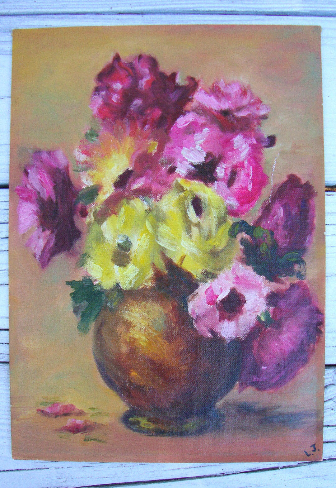 [SOLD] ARTIST LOUISE JOHNSON COLLECTION ORIGINAL PAINTING FLORAL STILL LIFE /PIECE [B]