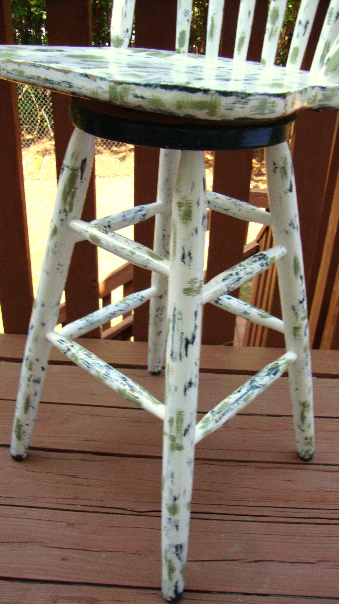 Country Cottage Hand Painted Distressed Bar Stool Barstool Dining Chair