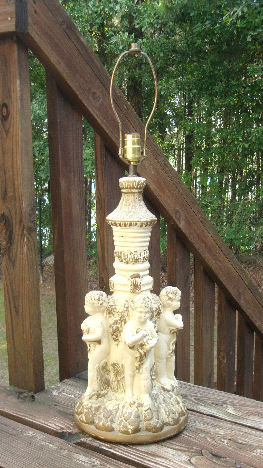 [SOLD] Neoclassical ANTIQUE GOLD GILT ITALIAN CERAMIC 4 PUTTI CHERUB LAMP