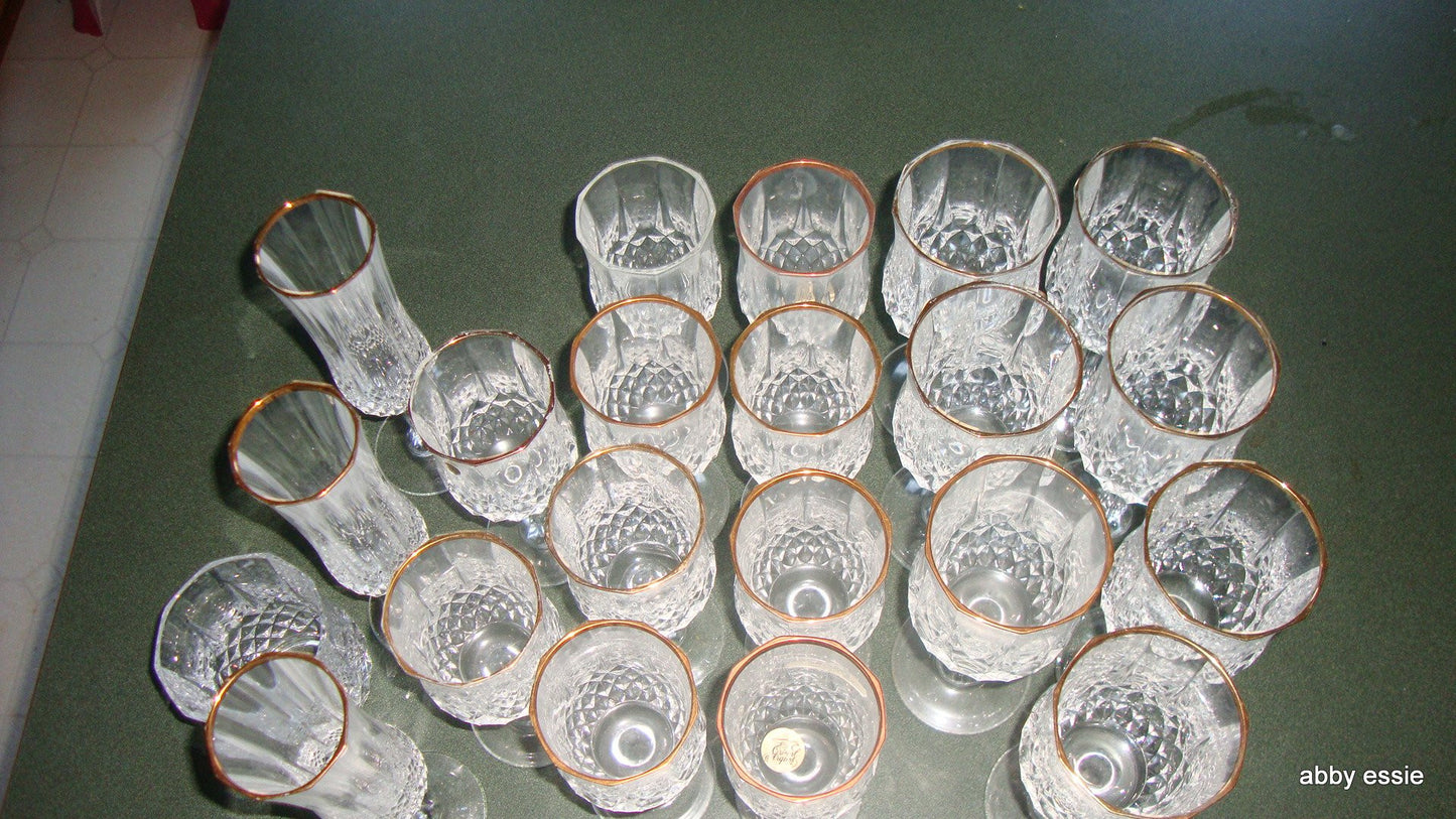 20 PC CRISTAL D ARQUES LONGCHAMPS FRENCH LEAD CRYSTAL GOLD TRIM GLASSWARE SET HM
