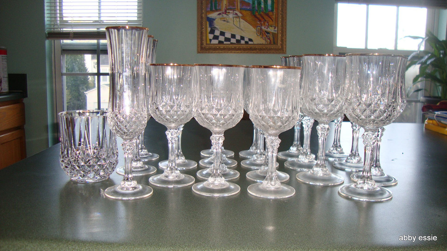 20 PC CRISTAL D ARQUES LONGCHAMPS FRENCH LEAD CRYSTAL GOLD TRIM GLASSWARE SET HM
