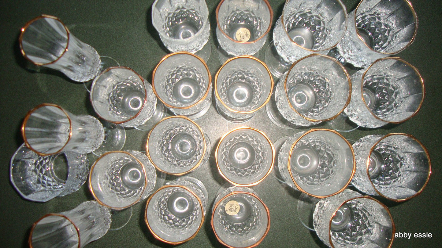 20 PC CRISTAL D ARQUES LONGCHAMPS FRENCH LEAD CRYSTAL GOLD TRIM GLASSWARE SET HM