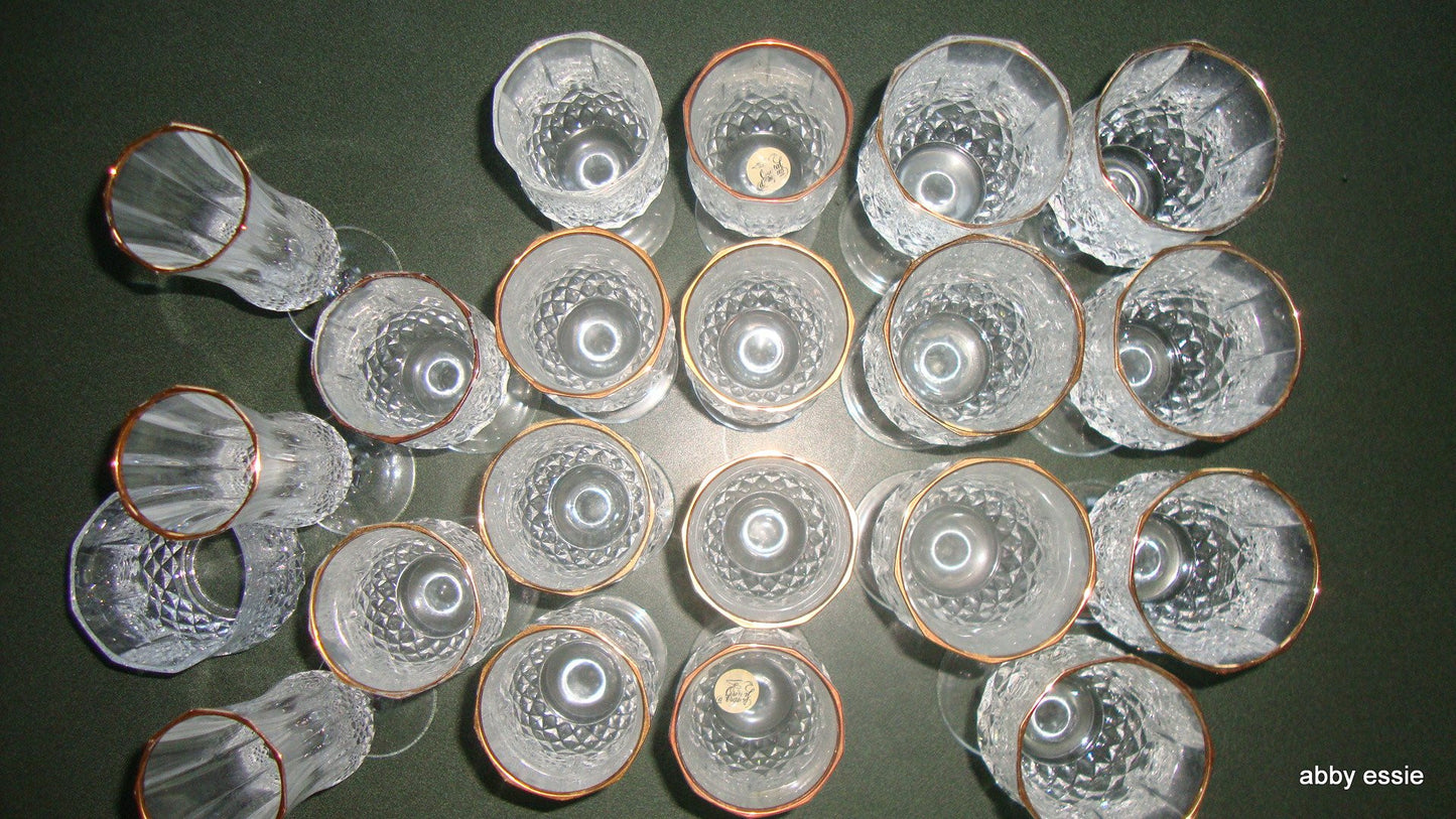 20 PC CRISTAL D ARQUES LONGCHAMPS FRENCH LEAD CRYSTAL GOLD TRIM GLASSWARE SET HM