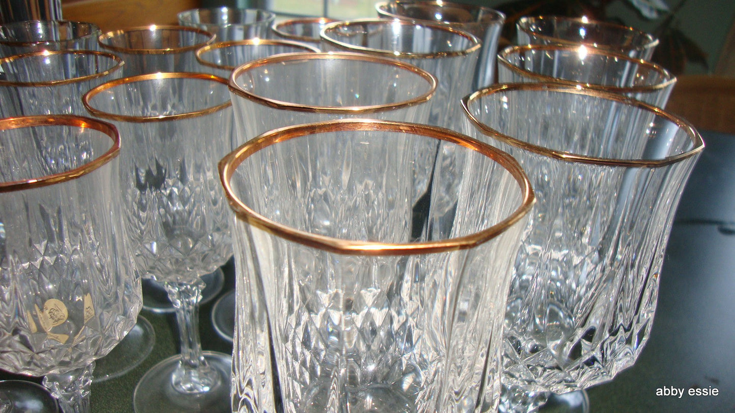 20 PC CRISTAL D ARQUES LONGCHAMPS FRENCH LEAD CRYSTAL GOLD TRIM GLASSWARE SET HM