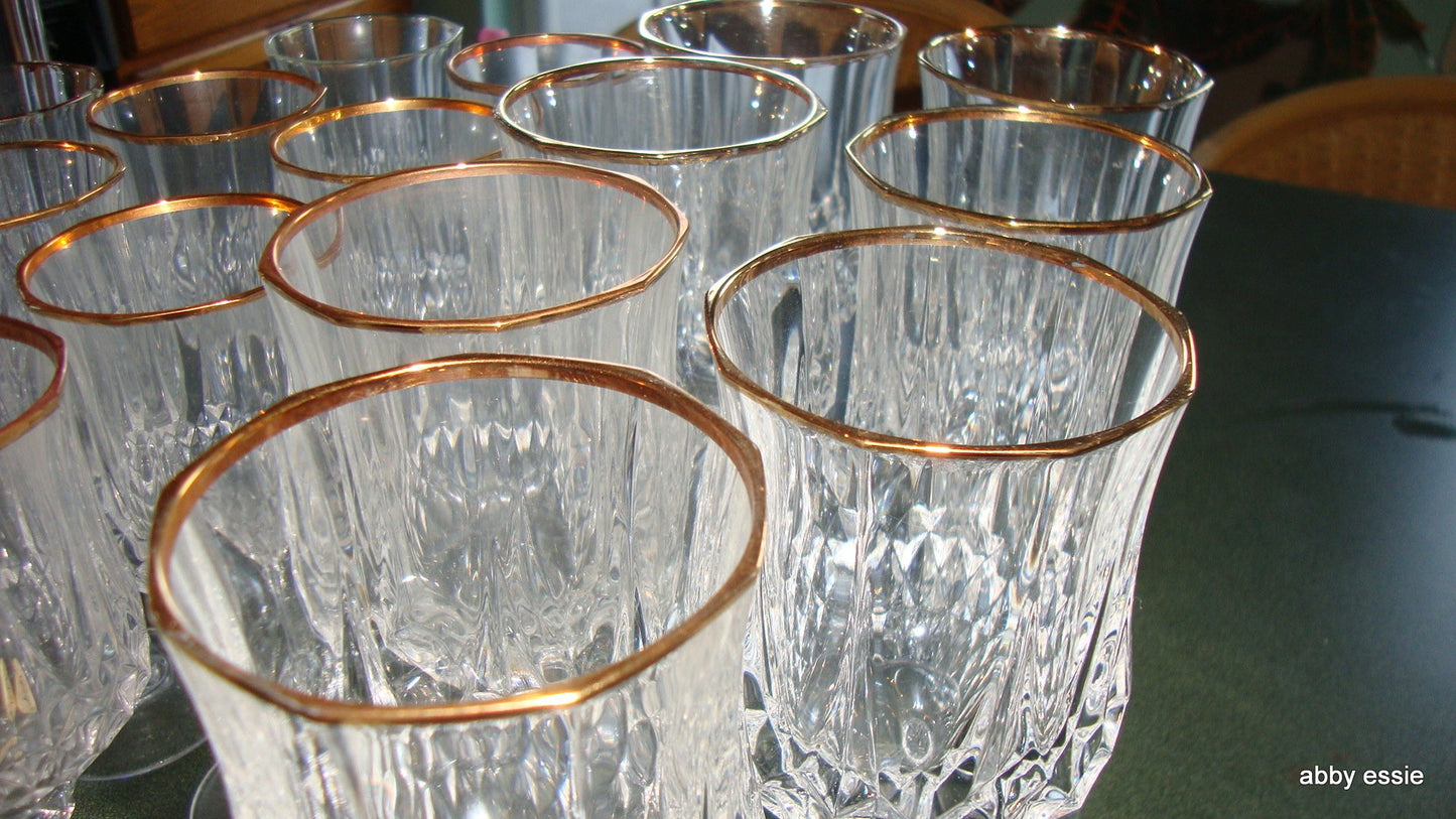 20 PC CRISTAL D ARQUES LONGCHAMPS FRENCH LEAD CRYSTAL GOLD TRIM GLASSWARE SET HM