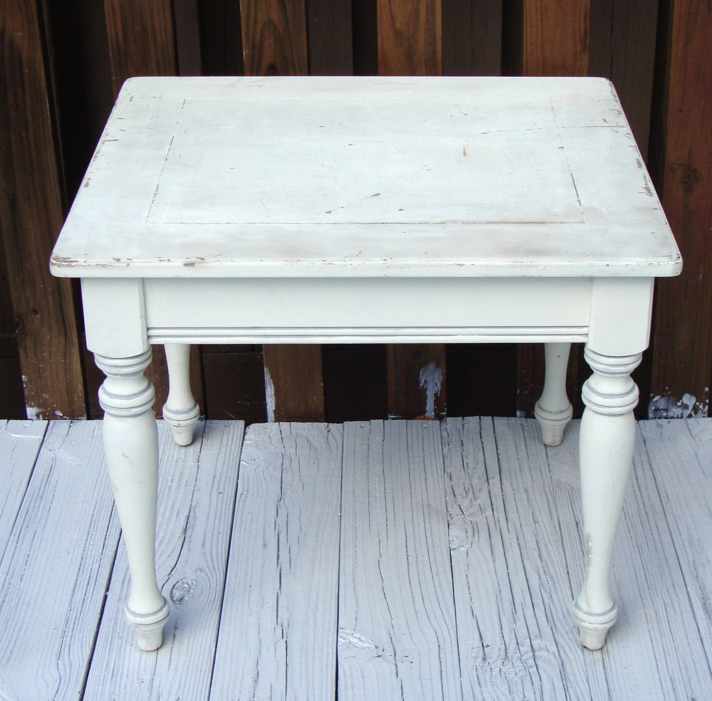 Vintage French Country Farmhouse Distressed Wood Table White