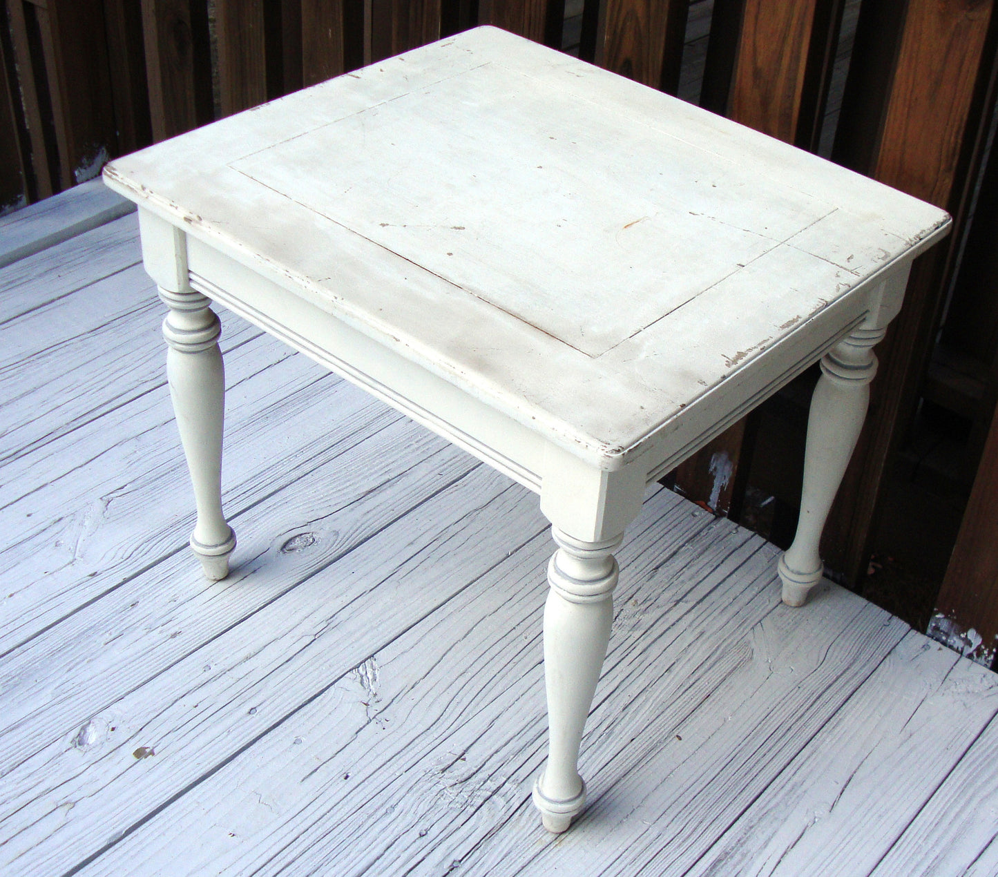 Vintage French Country Farmhouse Distressed Wood Table White