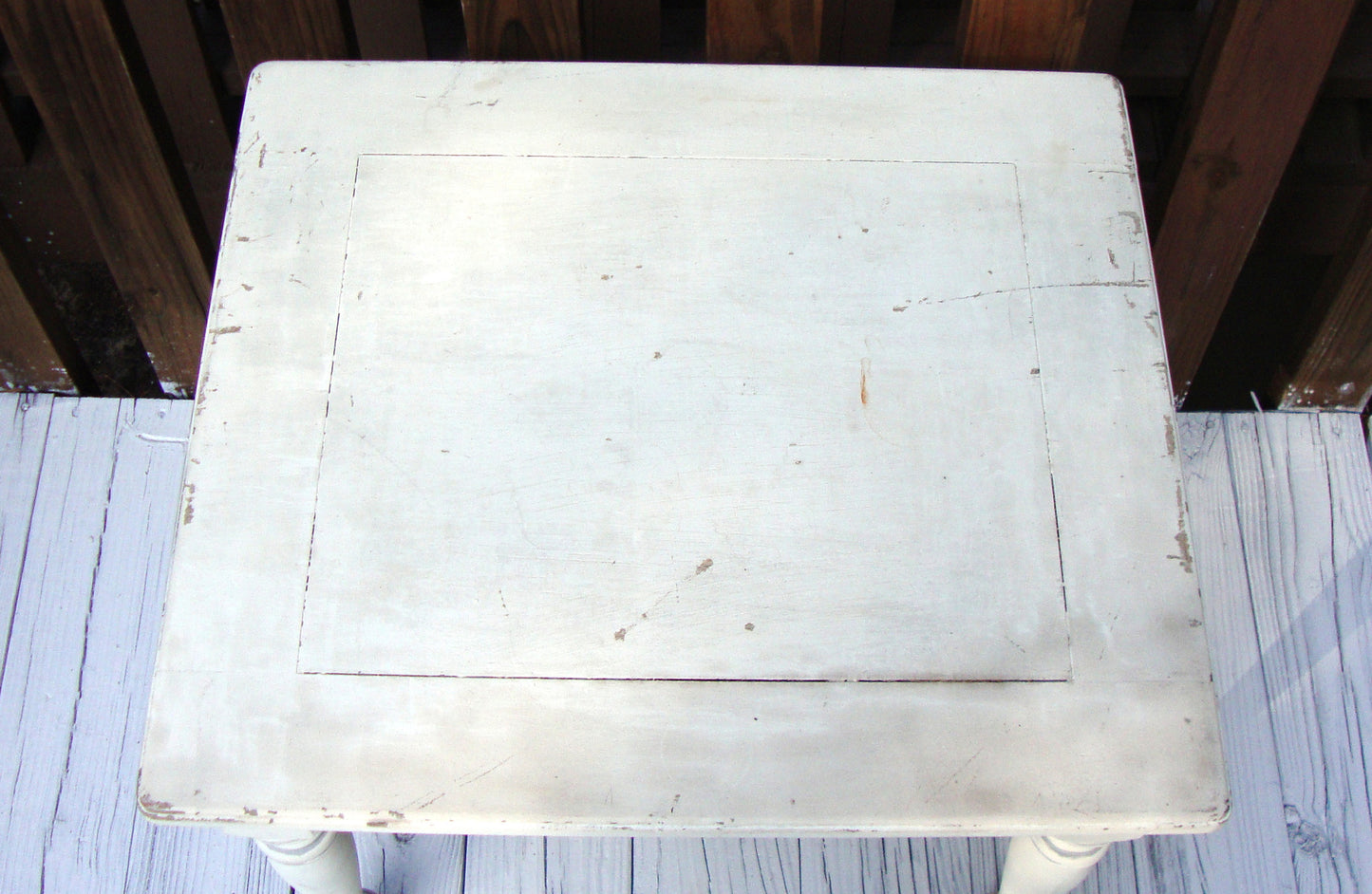 Vintage French Country Farmhouse Distressed Wood Table White