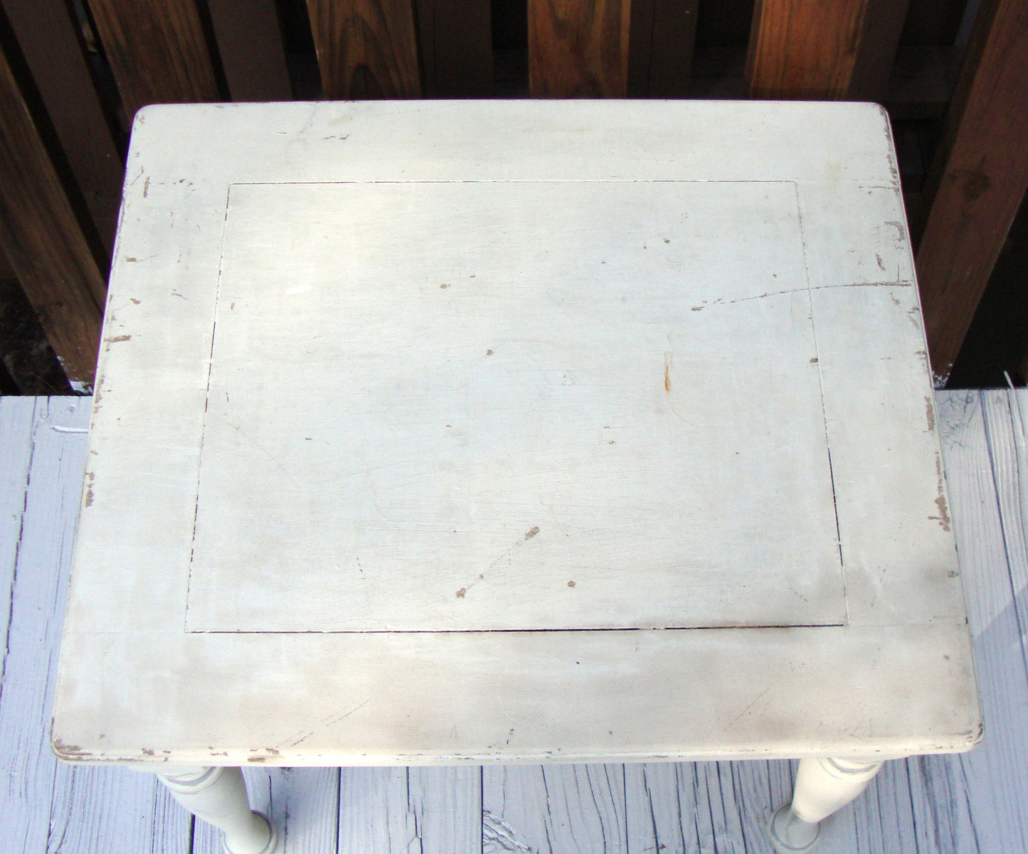 Vintage French Country Farmhouse Distressed Wood Table White