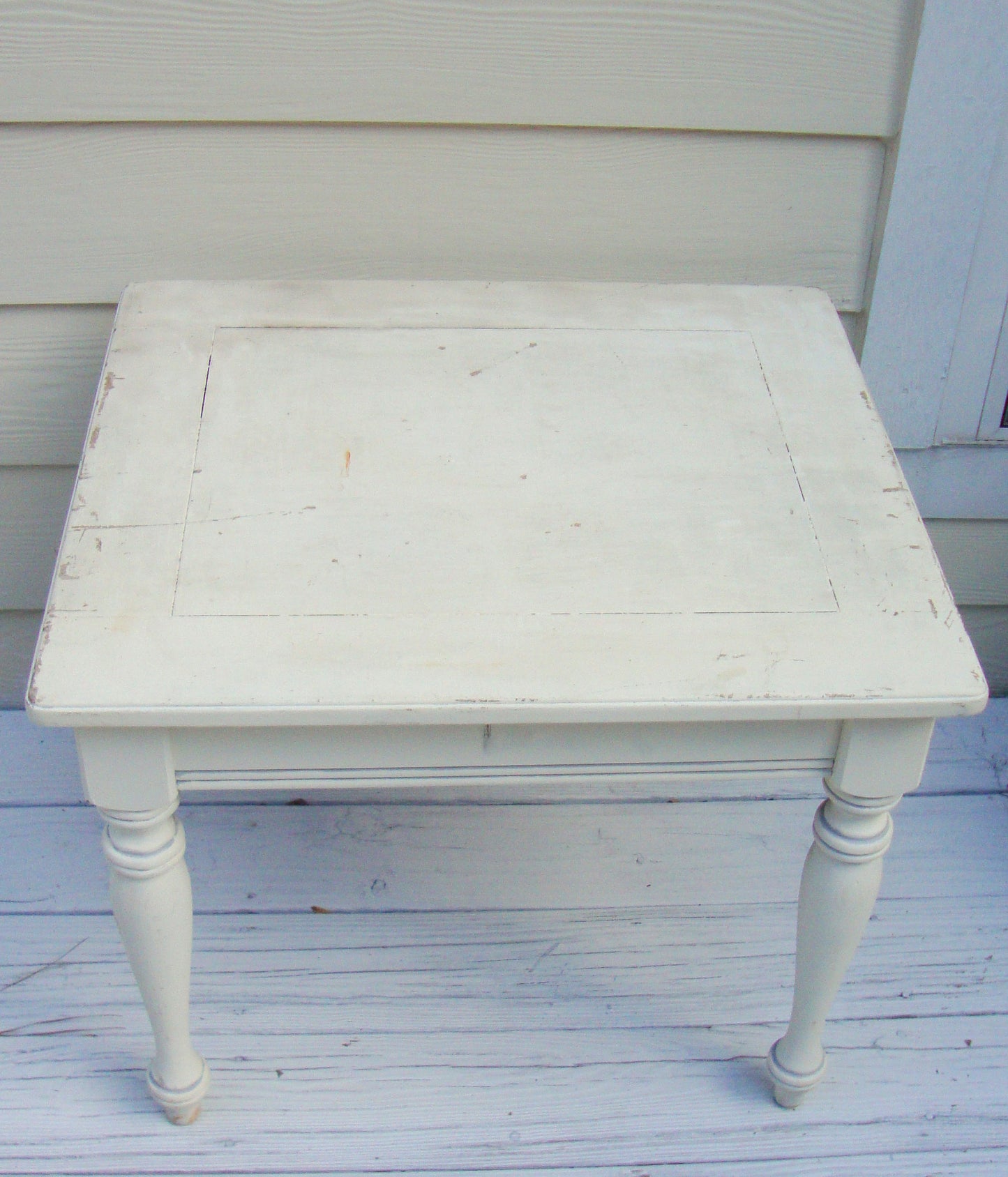 Vintage French Country Farmhouse Distressed Wood Table White